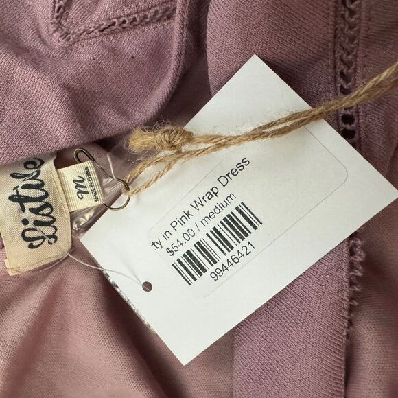 NWT Listicle Pink Wrap Front Mini Dress Size M Ruched Buttons Adjustable Straps - Picture 8 of 11